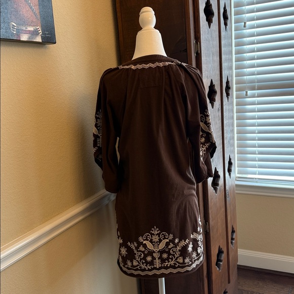 Johnny Was Brown Tunic with White Embroidery Women's XS - Picture 4 of 15